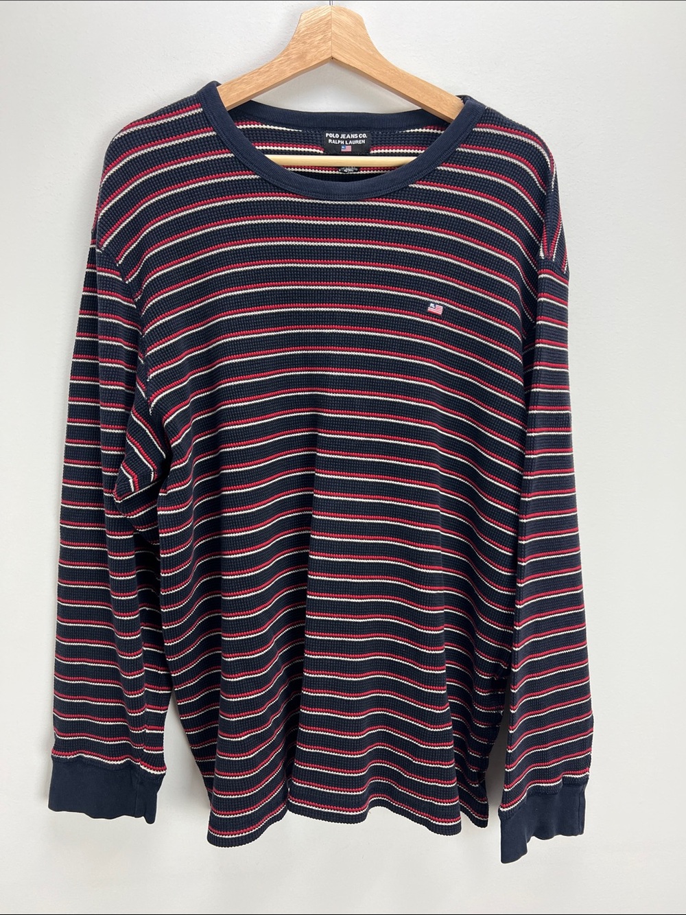 Vintage Polo Jeans Ralph Lauren Striped Thermal Long Sleeve T Shirt USA Mens XL